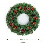 Hoomall 24 Inch Christmas Wreaths for Front Door Floral Christmas Wreath Door Hanging Home & Party Christmas Decoration Inside Outside Home Decor Green Christmas Pine Cones Wreath