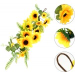 IMIKEYA Sunflower Swag Door Hanging Wreath Simulation Hanging Sunflower Garland Decorative Floral Green Leaves Wreath Wall Art for Home Decor Wedding Arch Window Party Supply 55cm