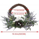 Lavender Rattan Wreath 19.6 Inch Spring Peace Dove Nest for Wreath Artificial Spring Summer Lavender Wreath for Front Door Indoor Outdoor Farmhouse Garland Wall Porch Window Wedding Home Decor