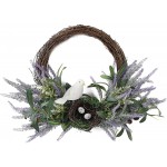 Lavender Rattan Wreath 19.6 Inch Spring Peace Dove Nest for Wreath Artificial Spring Summer Lavender Wreath for Front Door Indoor Outdoor Farmhouse Garland Wall Porch Window Wedding Home Decor