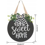 LEJHOME Home Sweet Home Welcome Sign for Front Porch Door Decor Farmhouse Wreath Sign with Greenery and Buffalo Plaid Bow Wreath Door Sign for Housewarming Gift Home Decor Black