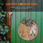 Lighted Interchangeable Gnome Welcome Door Sign 12 inches Seasonal Front Door Gnome Sweet Gnome Home Decor Hanger Holiday Wooden Rustic Farmhouse Wall Decor Wreaths with LED Light & 9 Season Icons