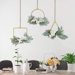 LIUCOGXI Artificial Flower Hoop Wreath Set of 3 Hydrangea Flowers White and Willow Leaves Vine Metal Ring Garland Hanging for Front Door Wedding Backdrop Wall Nursery Home Decoration