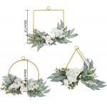 LIUCOGXI Artificial Flower Hoop Wreath Set of 3 Hydrangea Flowers White and Willow Leaves Vine Metal Ring Garland Hanging for Front Door Wedding Backdrop Wall Nursery Home Decoration