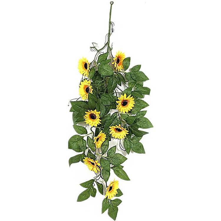 Lrnn Artificial Sunflower Swag 34.6 Inch Silk Sunflowers Teardrop Wreath with Green Leaves Spring Summer Floral Swag for Front Door Wedding Party Wall Window Home Decor