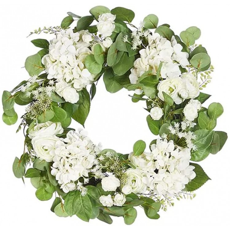 MH GLOBAL Spring Wreath 24 Hydrangea and Ranunculus Wreath for Front Door Windows Home Decor