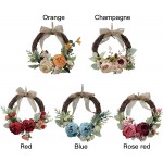 MODUDY Peony Flower Wreath for Front Door,10.2in Half Circle Wreathï¼ŒSpring Garland,Front Door Wreath,Artificial Burgundy Faux Floral Wreath with Green Leaves for Front Door Wall Wedding Home Decor