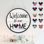 Mouse Seasonal Interchangeable Welcome Sign for Front Door Decor Welcome to Our Home Christmas Decoration Round Wood Sign Welcome Door Sign for Farmhouse Front Porch Decor and Housewarming Gift