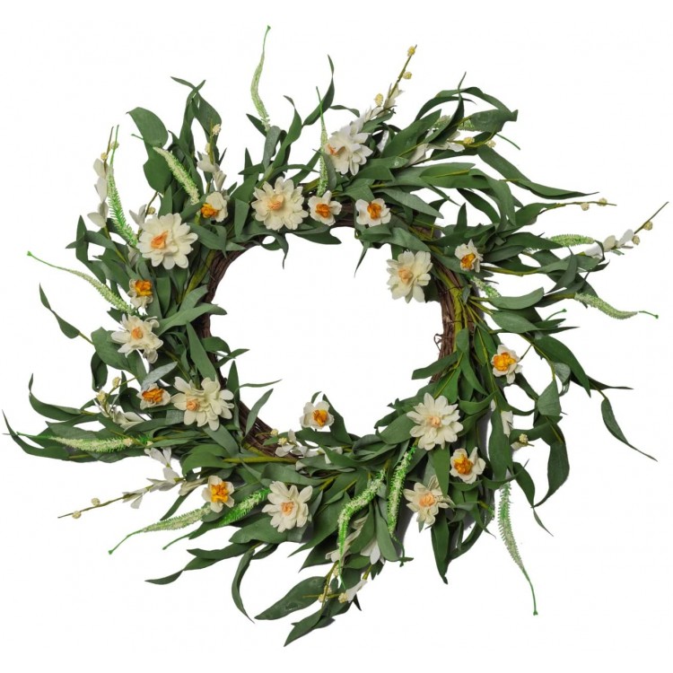 NeoL'artes 20inch Artificial White Flower Wreaths for Front Door Spring Summer Windows Fireplaces Walls Home Decor Year Around