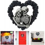Our Love is Eternal Beautiful Gothic Skeleton Lovers Embracing on Black Rose Wreath Wall Sculpture,Romantic Goth Home Decor Accent Door Wreath Diameter 20cm