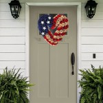 Patriotic Independence Day Wreath American Front Door Wreath 4th of July Wreath Memorial Day Wreath Handmade Hanging Wreath Red White and Blue Flag Day Wreath Veteran's Day Garden Home Decor E