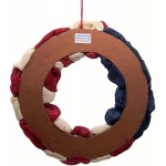 Patriotic Red White and Blue Fabric Flag Wreath with Decorative Stars Festive Home Décor 18.5 Inches