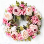 Peony Flower Wreath for Front Door Pink Valentine's Day Wreath Artificial Spring Floral Welcome Wreath Summer Garland for Door Window Wall Wedding Party Office Home Decor