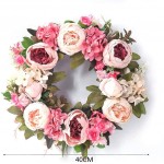 PinnacleT1 Artificial Peony Flower Wreath for The Front Door 13.8 Realistic Fake Floral Twig Door Hanging Harvest Wreath for Office Wedding Wall Party Home Decor