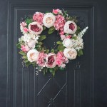 PinnacleT1 Artificial Peony Flower Wreath for The Front Door 13.8 Realistic Fake Floral Twig Door Hanging Harvest Wreath for Office Wedding Wall Party Home Decor