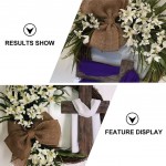 PRETYZOOM Easter Cross Wreath Artificial Flower Wreath with Flower Green Leaves Cross and Burlap Bowknot Ornaments Spring Easter Wedding Wreath Decorations for Door Wall Window 40cm