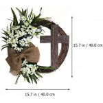 PRETYZOOM Easter Cross Wreath Artificial Flower Wreath with Flower Green Leaves Cross and Burlap Bowknot Ornaments Spring Easter Wedding Wreath Decorations for Door Wall Window 40cm