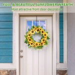 Rocinha Sunflower Wreaths for Front Door Decor 18'' Artificial Summer Floral Wreath with Green Leaf Large Lighted Spring Wreath for Door Window Outdoor Farmhouse Home Decor