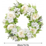 SAHLA Artificial Peony Flower Wreath 16inch White Peony Wreath with Silk Hydrangea Flowers and Green Leaves Spring Summer Wreaths for Front Door Wall Home Decor