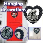 Taktom Day of The Dead Till Death Do Us Part Gothic Skeleton Couple Embracing Heart Shaped Black Roses Wreath Wall Sculpture -Gothic Skeleton Lovers Valentine's Day Gift Home Decor Accent Door