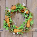 TEMPUS 18 inch Farmhouse Easter Wreath with Carrot Vine Man and Egg Flower Design Rustic Home Decor Front Door Hanging Decoration