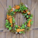 TEMPUS 18 inch Farmhouse Easter Wreath with Carrot Vine Man and Egg Flower Design Rustic Home Decor Front Door Hanging Decoration