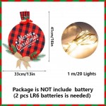 UHAPEER Christmas Door Decorations Wreath Christmas Hanging Sign with 2m LED Strings Lights Rustic Burlap Wooden Holiday Decor for Home Window Wall Farmhouse Indoor Outdoor Buffalo Check Plaid