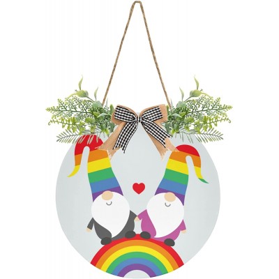 Unique Gnomes Elves Door Wreaths for Front Door Outside LGBT Rainbow Pride Round Hanging Signs for Home Decor Holiday Porch Wall Farmhouse Indoor Outdoor Decorations