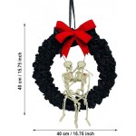 Valentine’s Day Wreath Decoration Gothic Skeleton Lovers Embracing on Black Rose Wreath Gothic Couple Skull Wreath Wall Sculpture Romantic Goth Home Decor Accent Door Black 15.7 inches