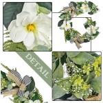 Valery Madelyn Spring Decorations Set Magnolia Flower Wreath and Garland for Front Door Large Artificial Flower Decor for Porch Window Wall Home Decor