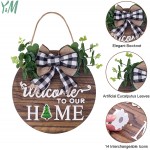 Welcome Home Wood Sign Decor Interchangeable Seasonal Welcome Sign Indoor Spring Wreath Outdoor Round Bowknot Wall Hanging for Front Door Decorations Farmhouse Porch Window Brown