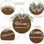 Welcome-ish Depend Who You are Funny Signs for Home Decor Funny Welcome Wood Sign Front Door Wreath Rustic Front Door Hanger with Buffalo Plaid Bow for Farmhouse Housewarming Gift 12 Inches