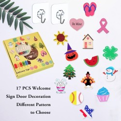 Welcome Sign for Front Door 17 pcs Front Door Decor Interchangeable Seasonal House Decorations Bathroom Decor Home Porch Decor for Spring Summer Fall Holiday Halloween Christmas.