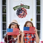 Welcome Sign for Front Door Artificial Patriotic Wreath Red White and Blue Poly Burlap Flag Fourth of July Wreath for Veterans Day Memorial Day Home Decor Independence Day Porch Decoration
