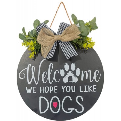 Welcome Sign for Front Door Farmhouse Front Door Decor Home Decor for Gifts Rustic Home Decor Wreaths for Front Porch with Premium Greenery -Welcome Home Sign for Dogs Lovers