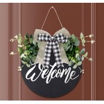 Welcome Sign for Front Door Wooden Wreath for Farmhouse Hanging Sign for Front Door and Porch Decor Holiday Home Wall Decorations Black