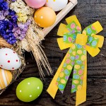 Whaline 2Pcs Easter Large Wreath Bow with Easter Eggs Easter Door Wall Decoration Large Colorful Bows Multilayer Wreath Bow Wall Ornaments for Home Decor Easter Party