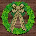Whaline 2Pcs St.Patrick's Day Wreath Bow Decoration Large Green Glitter Clovers Bows Flax Shamrock Door Wall Ornaments for Home Decor St. Patrick's Day Party