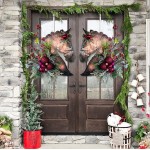 Winter Wreath Farm Houses Horse Head Christmas Wreath Front Door Hanging Wreath Decoration Autumn Equestrian Wooden Flower Wreath Welcome Sign for Home Decor B 14.1715.75inch