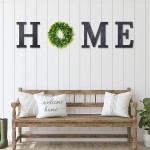 Wooden Home Sign with Green Wreath Flower Wall Hanging Decor 11.8 Inch Home Decorative Sign Rustic Wooden Letters Decor for Living Room Kitchen Entry Way Housewarming Decoration