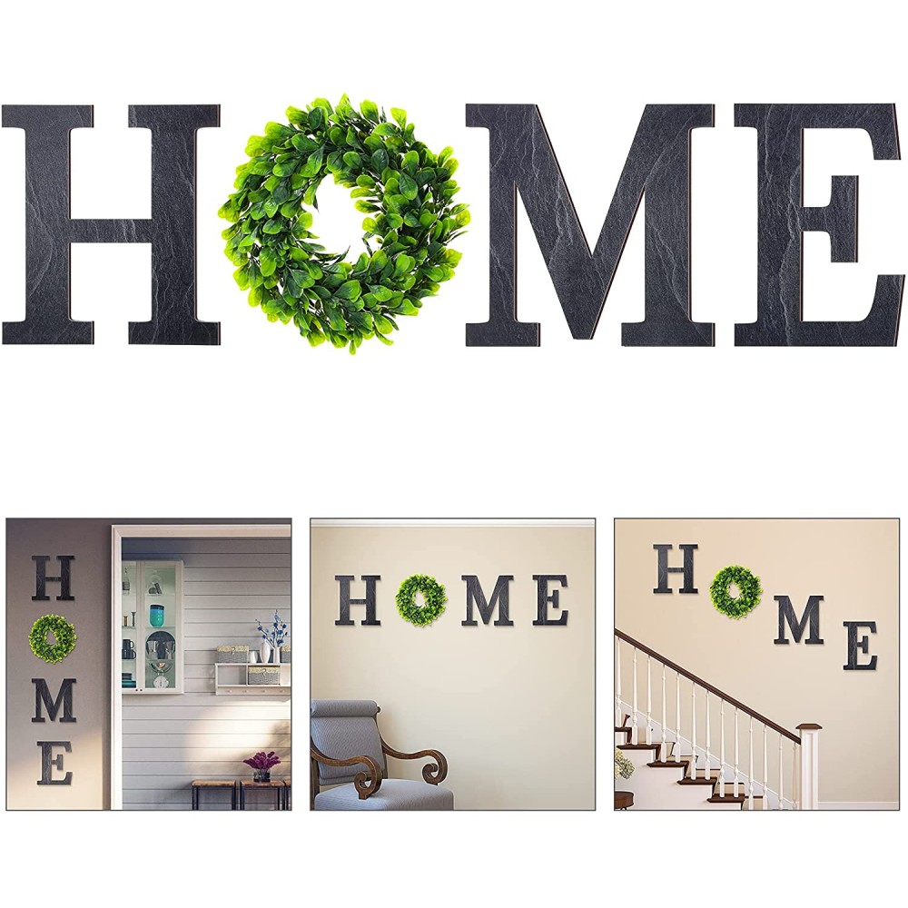 Wooden Home Sign with Green Wreath Flower Wall Hanging Decor 11.8 Inch Home Decorative Sign Rustic Wooden Letters Decor for Living Room Kitchen Entry Way Housewarming Decoration