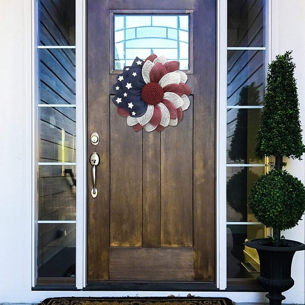 Yannianjz 18-Inch Stars & Stripes Wreath Indoor Outdoor Decoration Patriotic Red White & Blue Independence Day Flag Front Door 4th of July Memorial Day Veterans Home Decor White Blue red
