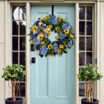 Yellow and Blue Wreath,Ukraine Flag Sunflower Front Door Wreath,Colorful Cottage Wreath,Sunflower and Hydrangea Wreaths,Spring Decorations Decor,for Front Door or Spring Decorations for Home 22 Inch