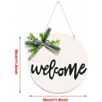 YMLHOME Welcome Sign for Front Door 12 Rustic Round Wooden Plaque Hanging Welcome Sign Welcome Wreath Sign for Front Door Porch Entryway Wall Home Decor White