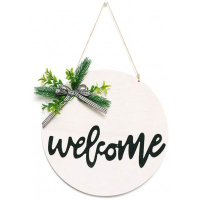 YMLHOME Welcome Sign for Front Door 12" Rustic Round Wooden Plaque Hanging Welcome Sign Welcome Wreath Sign for Front Door Porch Entryway Wall Home Decor White