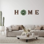 Yoleshy Wooden Home Sign with Artificial Eucalyptus Wreath for O 9.8'' Home Letters with Wreath for Wall Hanging Decor Rustic Wall Letters Decor for Living Room Entry Way Kitchen Etc Brown