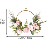 ZHDOKA Artificial Flower Hoop Wreath 13.8Inch Hanging Garland Floral Wall Decor With Silk Roses for Front Door Faux Chrysanthemum Fake Water Grass Hanging Garland For Wedding Wall Nursery Home Decor