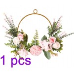 ZHDOKA Artificial Flower Hoop Wreath 13.8Inch Hanging Garland Floral Wall Decor With Silk Roses for Front Door Faux Chrysanthemum Fake Water Grass Hanging Garland For Wedding Wall Nursery Home Decor