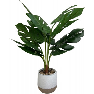 Artificial Monstera Deliciosa Plant 20" Fake Tropical Palm Tree Faux Split Philo Plants in Pot Indoor Outdoor Home Office Housewarming Gift by Naturally Home Accents