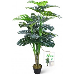 Aveyas 4.5ft Artificial Monstera Deliciosa Adansonii Tree in Plastic Nursery Pot Fake Tropical Split Leaf Plant for Office House Living Room Home Decor Indoor Outdoor